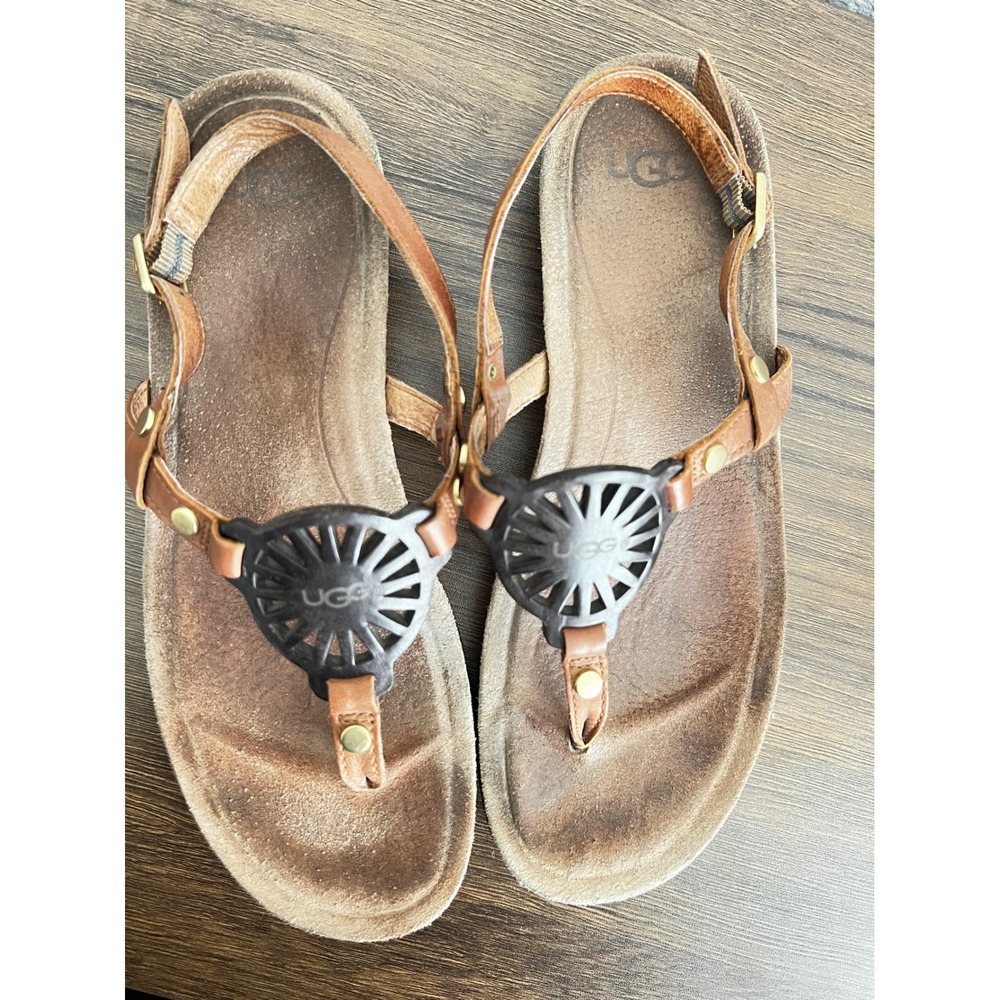 UGG Australia Women Leather Slingback Thong Sandals Brown 1007095 Size 8.5 - Picture 2 of 7